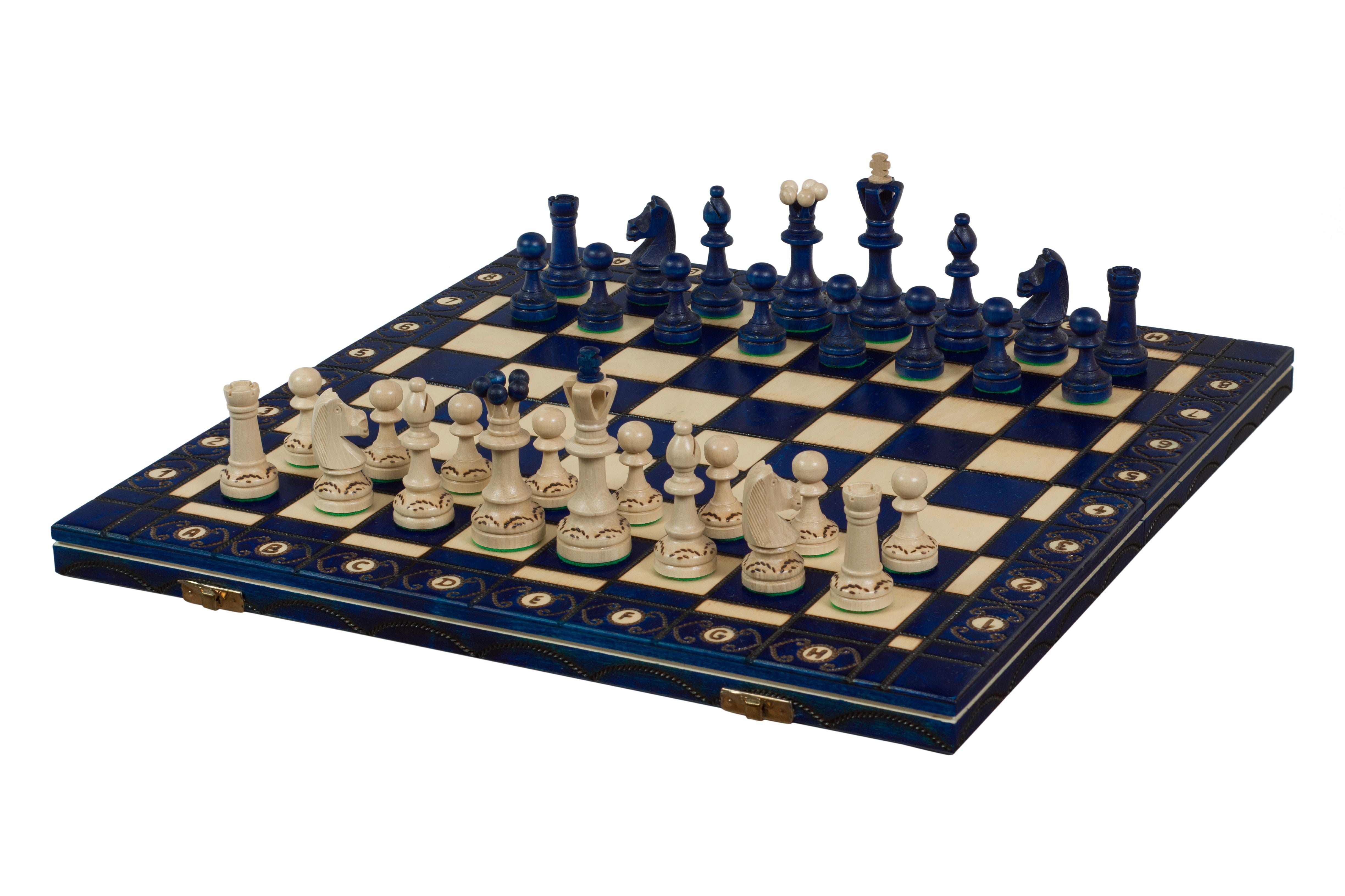 Jeu d'échecs SENATEUR Bleu en bois de charme, de taille moyenne (41 x 41cm) - Ensemble Complet d'une nouvelle gamme - Jeu d'échecs SENATEUR Bleu en bois de charme, de taille moyenne (41 x 41cm) - Ensemble Complet d'une nouvelle gamme