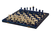 Jeu d'échecs SENATEUR Bleu en bois de charme, de taille moyenne (41 x 41cm) - Ensemble Complet d'une nouvelle gamme