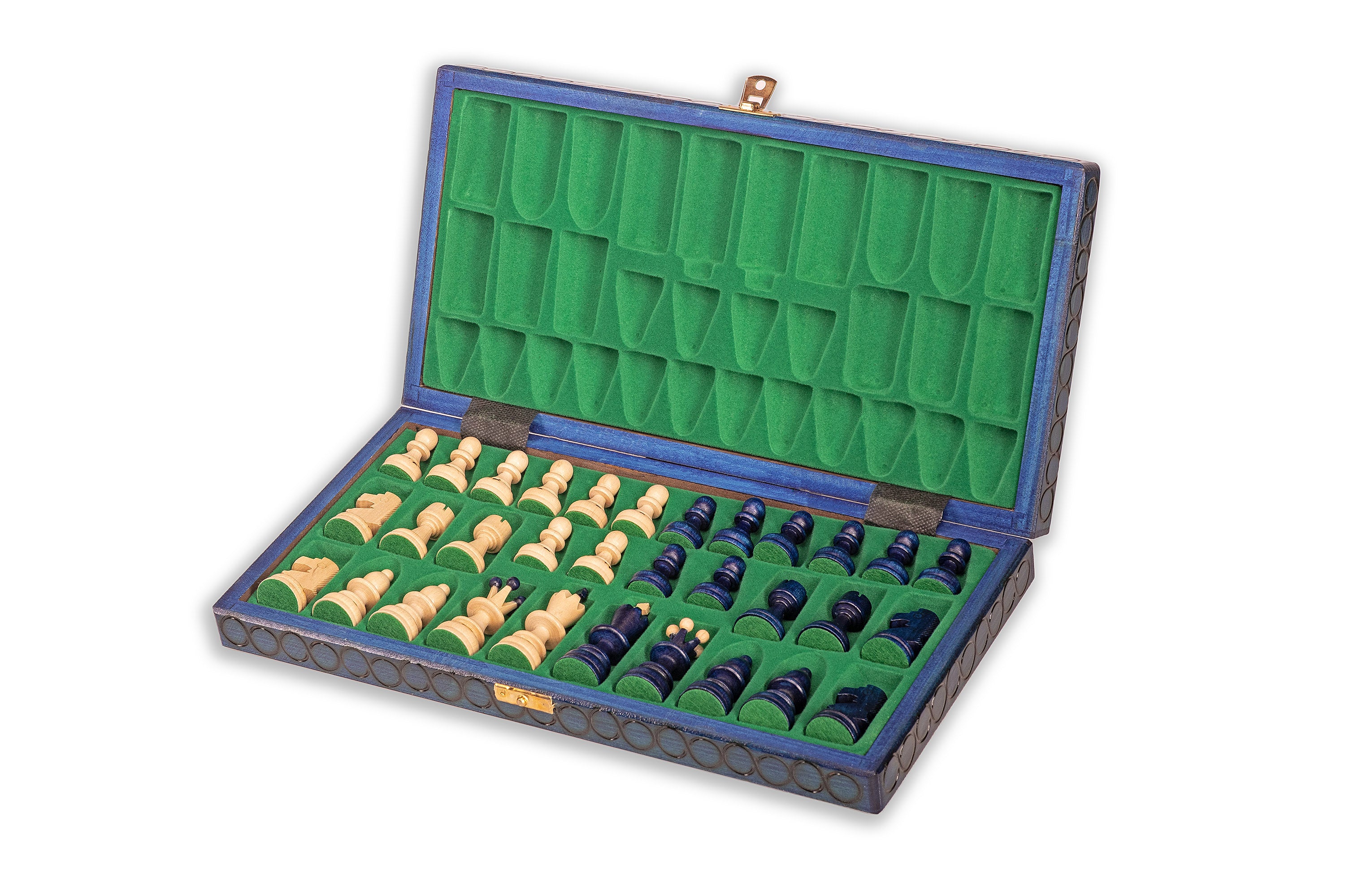 Jeu d'échecs PEARL Blue en bois de hêtre, de taille moyenne (36 x 36cm) - Ensemble Complet couleur bleue - Jeu d'échecs PEARL Blue en bois de hêtre, de taille moyenne (36 x 36cm) - Ensemble Complet couleur bleue