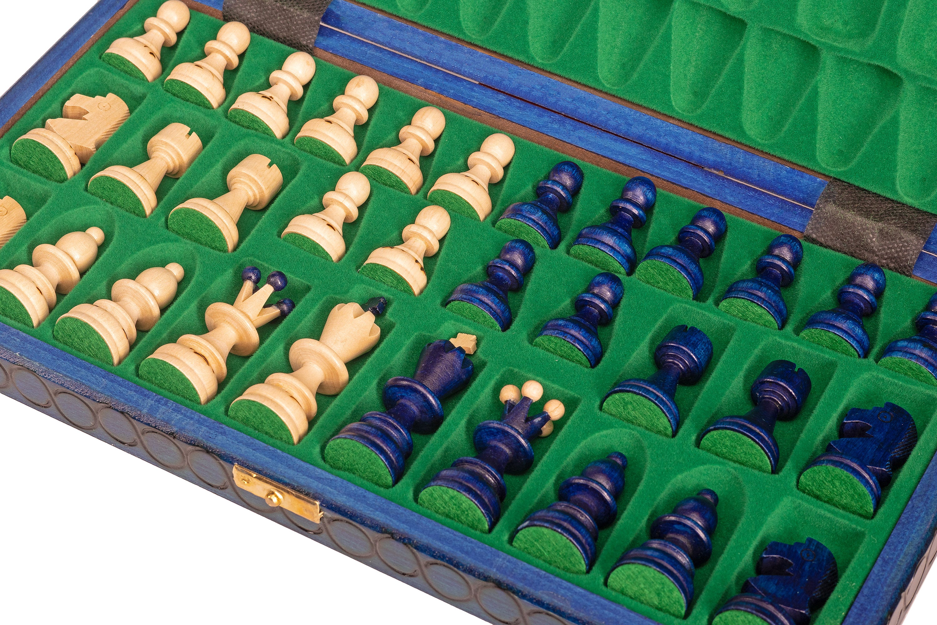 Jeu d'échecs PEARL Blue en bois de hêtre, de taille moyenne (36 x 36cm) - Ensemble Complet couleur bleue - Jeu d'échecs PEARL Blue en bois de hêtre, de taille moyenne (36 x 36cm) - Ensemble Complet couleur bleue