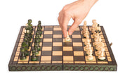 Jeu d'échecs PERLE Vert en bois de hêtre, de taille moyenne (36 x 36cm) - Ensemble Complet couleur verte