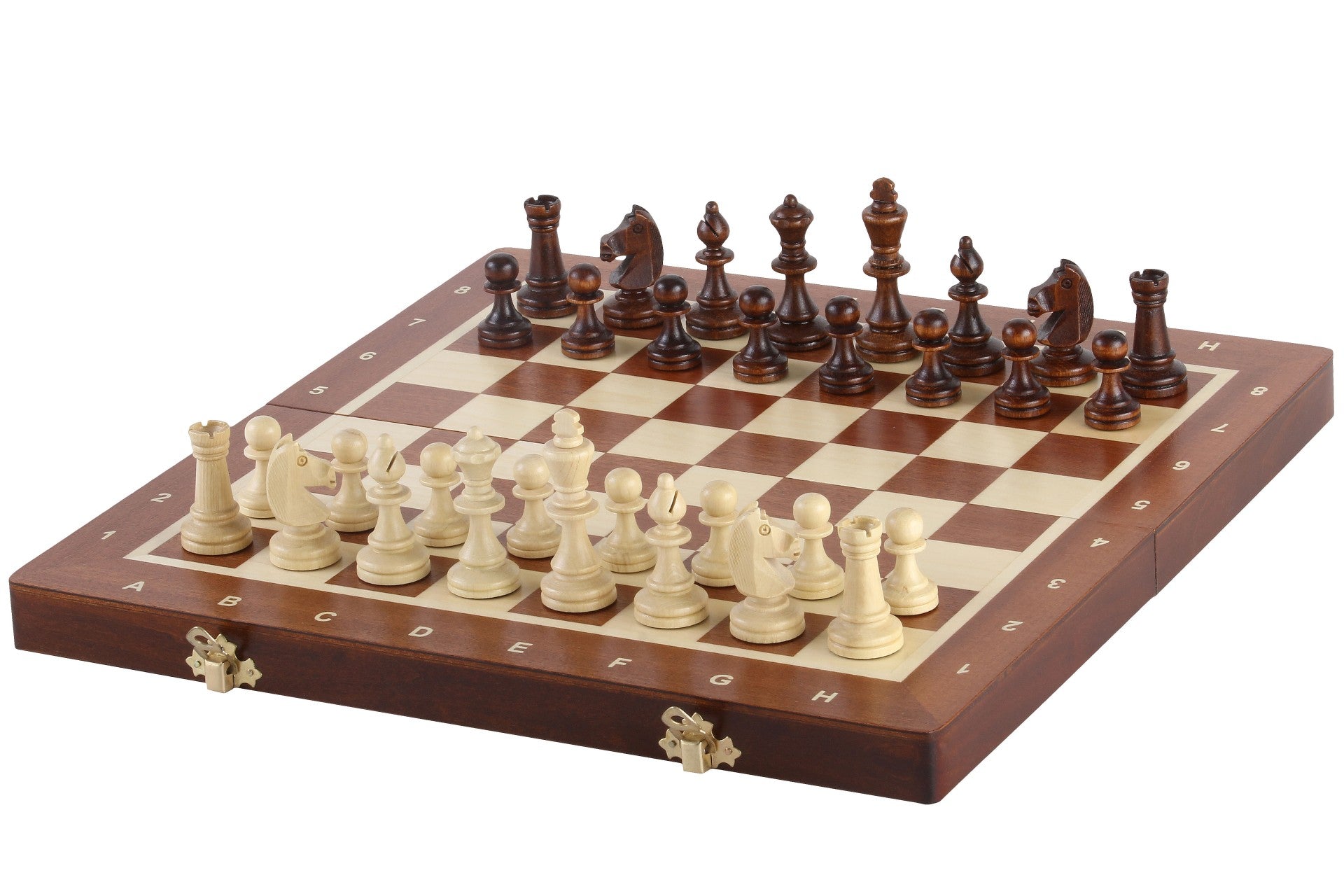Jeu d'échecs MAGNETIQUE en marqueterie de bois d'acajou et de sycomore, de grande taille (35 x 35cm) - Ensemble Complet - Jeu d'échecs MAGNETIQUE en marqueterie de bois d'acajou et de sycomore, de grande taille (35 x 35cm) - Ensemble Complet