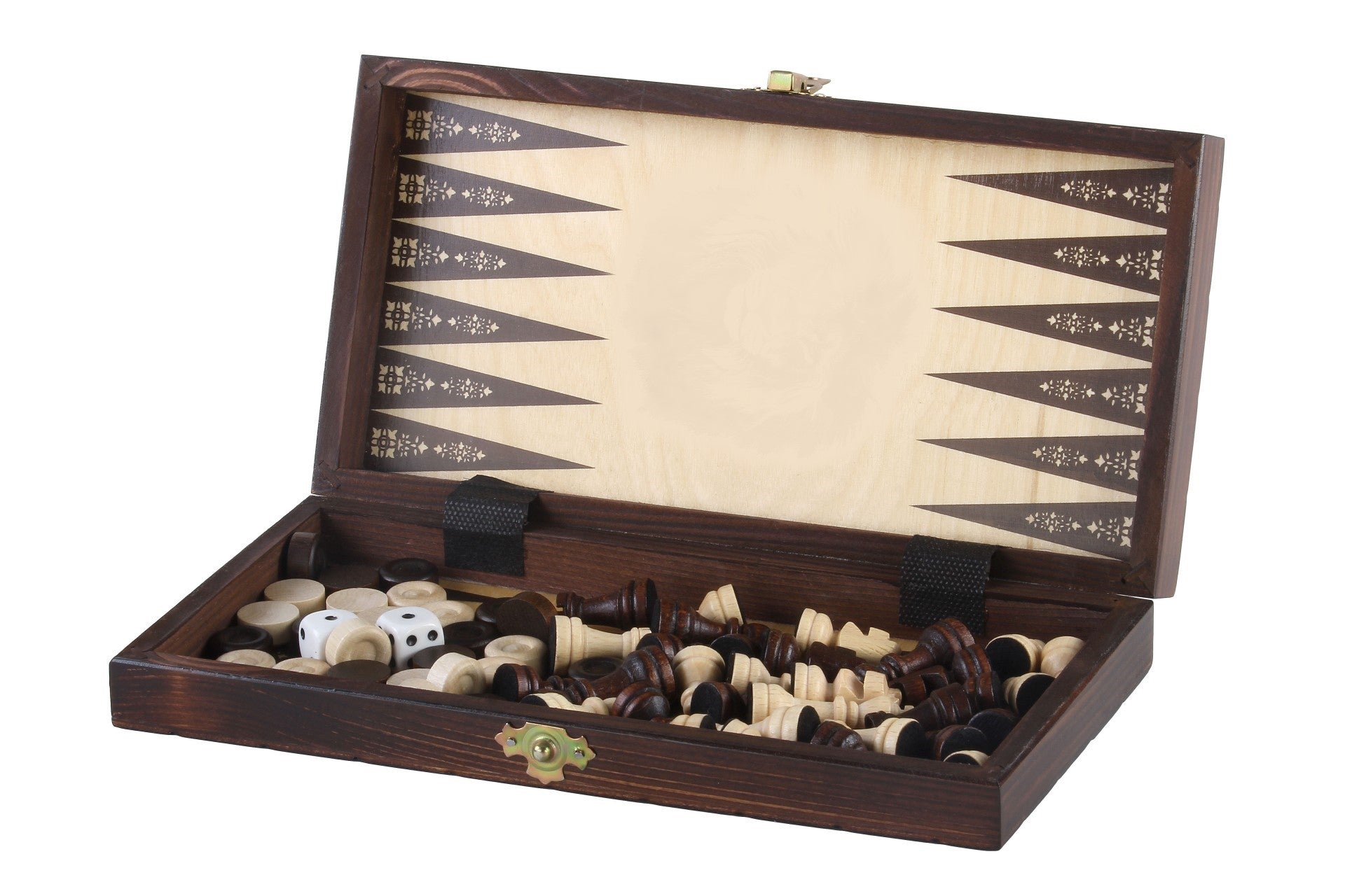 Jeu d'Echecs + Dames  + Backgammon en bois de charme, de petite taille (27 x 27cm) - Ensemble comprenant trois jeux pour deux joueurs - Jeu d'Echecs + Dames  + Backgammon en bois de charme, de petite taille (27 x 27cm) - Ensemble comprenant trois jeux pour deux joueurs