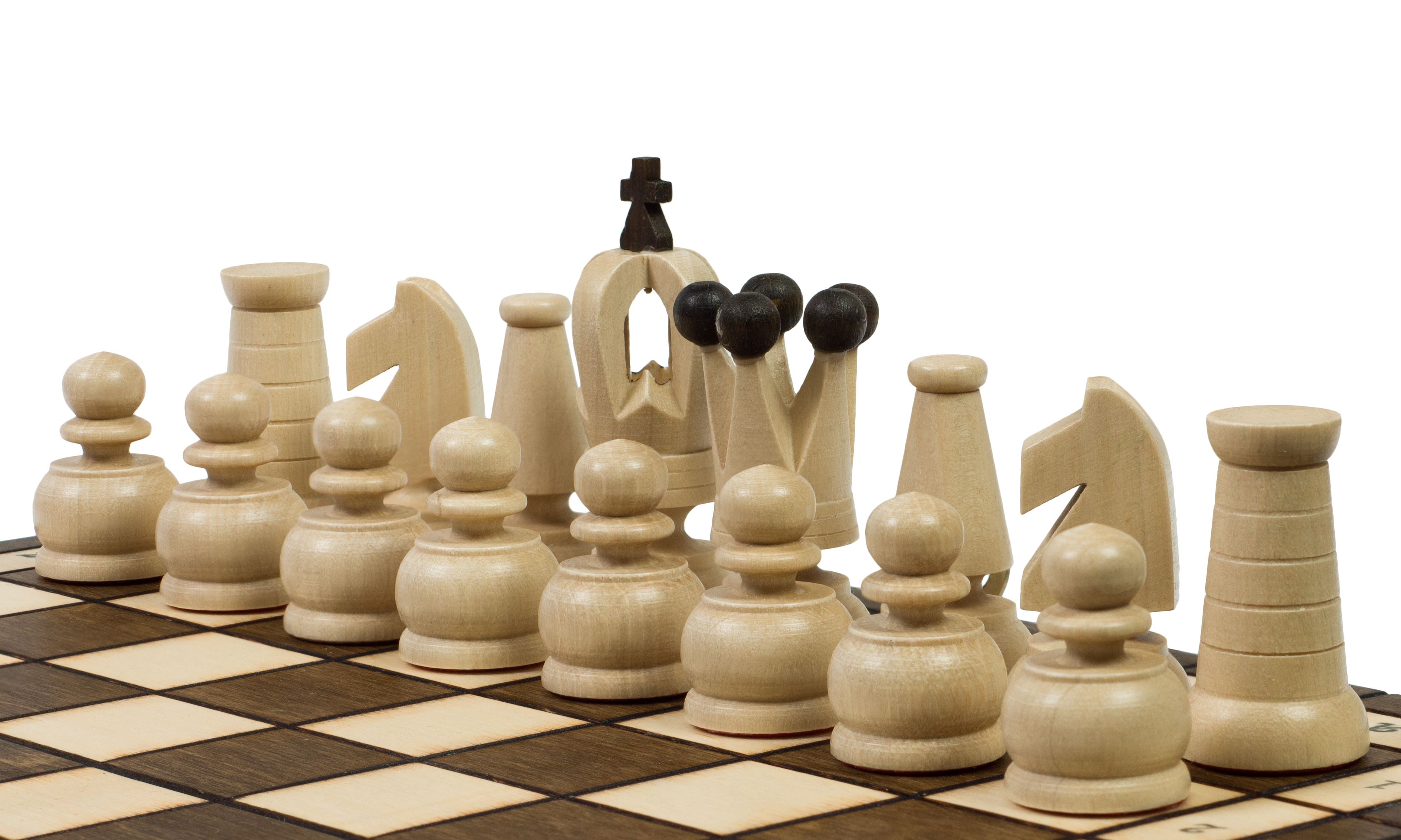 Jeu d'Echecs ROYAL MINI en bois de charme et de hêtre, de petite taille (27 x 27cm) - Ensemble Complet - Jeu d'Echecs ROYAL MINI en bois de charme et de hêtre, de petite taille (27 x 27cm) - Ensemble Complet