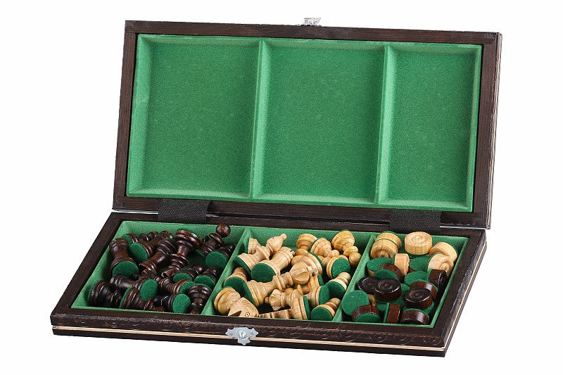 Jeu d'Echecs et de Dames Pliant en bois de cerisier, de petite taille (35 x 35cm) - Ensemble comprenant deux jeux pour deux joueurs - Jeu d'Echecs et de Dames Pliant en bois de cerisier, de petite taille (35 x 35cm) - Ensemble comprenant deux jeux pour deux joueurs