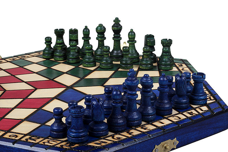 Jeu d'échecs en bois YALTA 3 Joueurs de petite taille (32 x 28 cm) - jeu tricolore - Jeu d'échecs en bois YALTA 3 Joueurs de petite taille (32 x 28 cm) - jeu tricolore