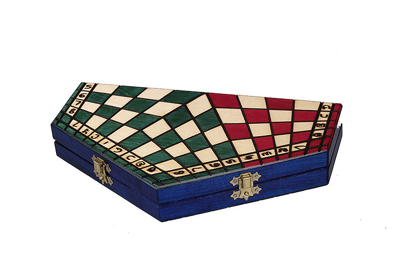 Jeu d'échecs en bois YALTA 3 Joueurs de petite taille (32 x 28 cm) - jeu tricolore - Jeu d'échecs en bois YALTA 3 Joueurs de petite taille (32 x 28 cm) - jeu tricolore