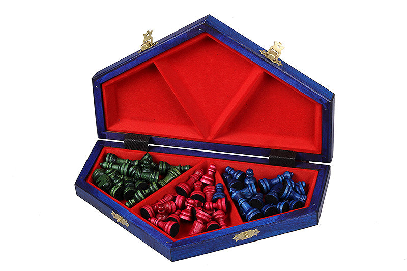 Jeu d'échecs en bois YALTA 3 Joueurs de petite taille (32 x 28 cm) - jeu tricolore - Jeu d'échecs en bois YALTA 3 Joueurs de petite taille (32 x 28 cm) - jeu tricolore