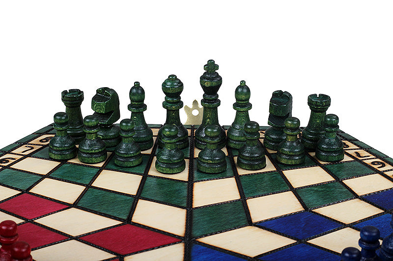 Jeu d'échecs en bois YALTA 3 Joueurs de petite taille (32 x 28 cm) - jeu tricolore - Jeu d'échecs en bois YALTA 3 Joueurs de petite taille (32 x 28 cm) - jeu tricolore