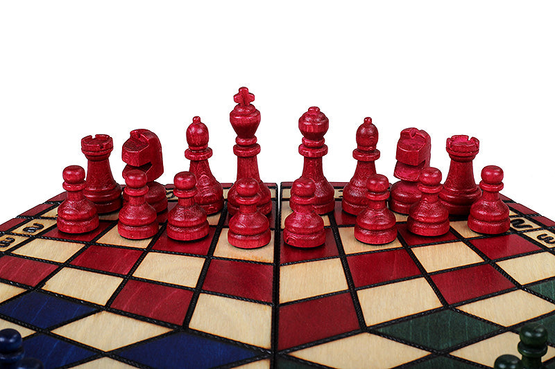 Jeu d'échecs en bois YALTA 3 Joueurs de petite taille (32 x 28 cm) - jeu tricolore - Jeu d'échecs en bois YALTA 3 Joueurs de petite taille (32 x 28 cm) - jeu tricolore