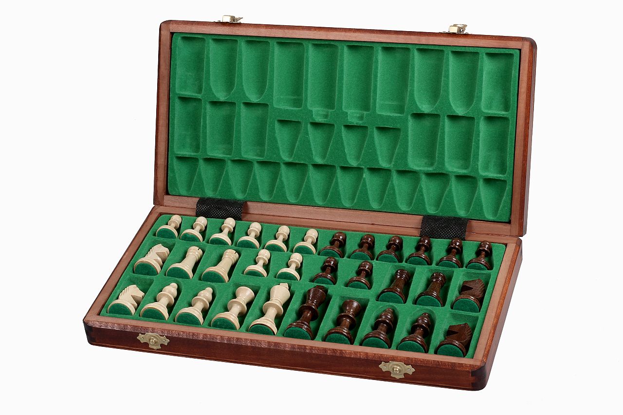 Jeu d'échecs DE TOURNOI No 3 en bois de charme avec l'échiquier en marqueterie de bois d'acajou et sycomore, de petite taille (35 x 35cm) - Ensemble Complet - Jeu d'échecs DE TOURNOI No 3 en bois de charme avec l'échiquier en marqueterie de bois d'acajou et sycomore, de petite taille (35 x 35cm) - Ensemble Complet