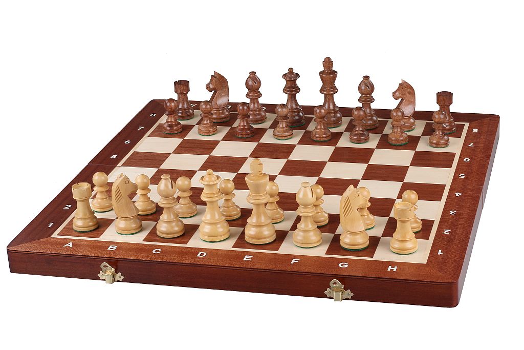 Jeu d'échecs de tournoi avec les pièces German Knight (Timeless) en bois d'acacia et buis de taille 5 (48x48cm) - L'ensemble complet - Jeu d'échecs de tournoi avec les pièces German Knight (Timeless) en bois d'acacia et buis de taille 5 (48x48cm) - L'ensemble complet