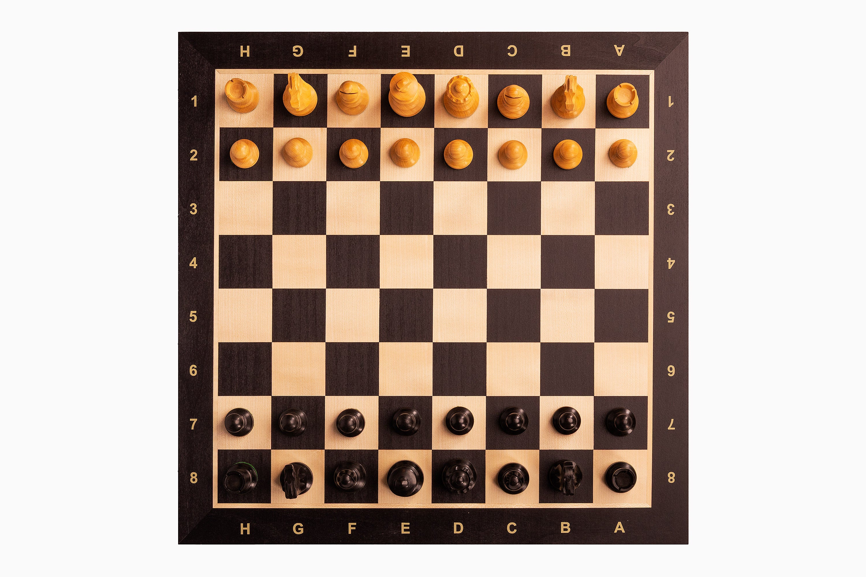 Échiquier avec coordonnées en marqueterie de bois de sycomore teinté et naturel + Pièces d'échecs French Ebonized - Ensemble de taille 5 - Échiquier avec coordonnées en marqueterie de bois de sycomore teinté et naturel + Pièces d'échecs French Ebonized - Ensemble de taille 5