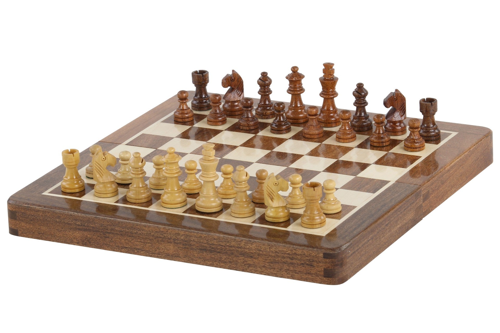 Jeu d'échecs Magnétique Pliant en bois d'acacia et buis de petite taille (25x25cm) - Jeu d'échecs Magnétique Pliant en bois d'acacia et buis de petite taille (25x25cm)