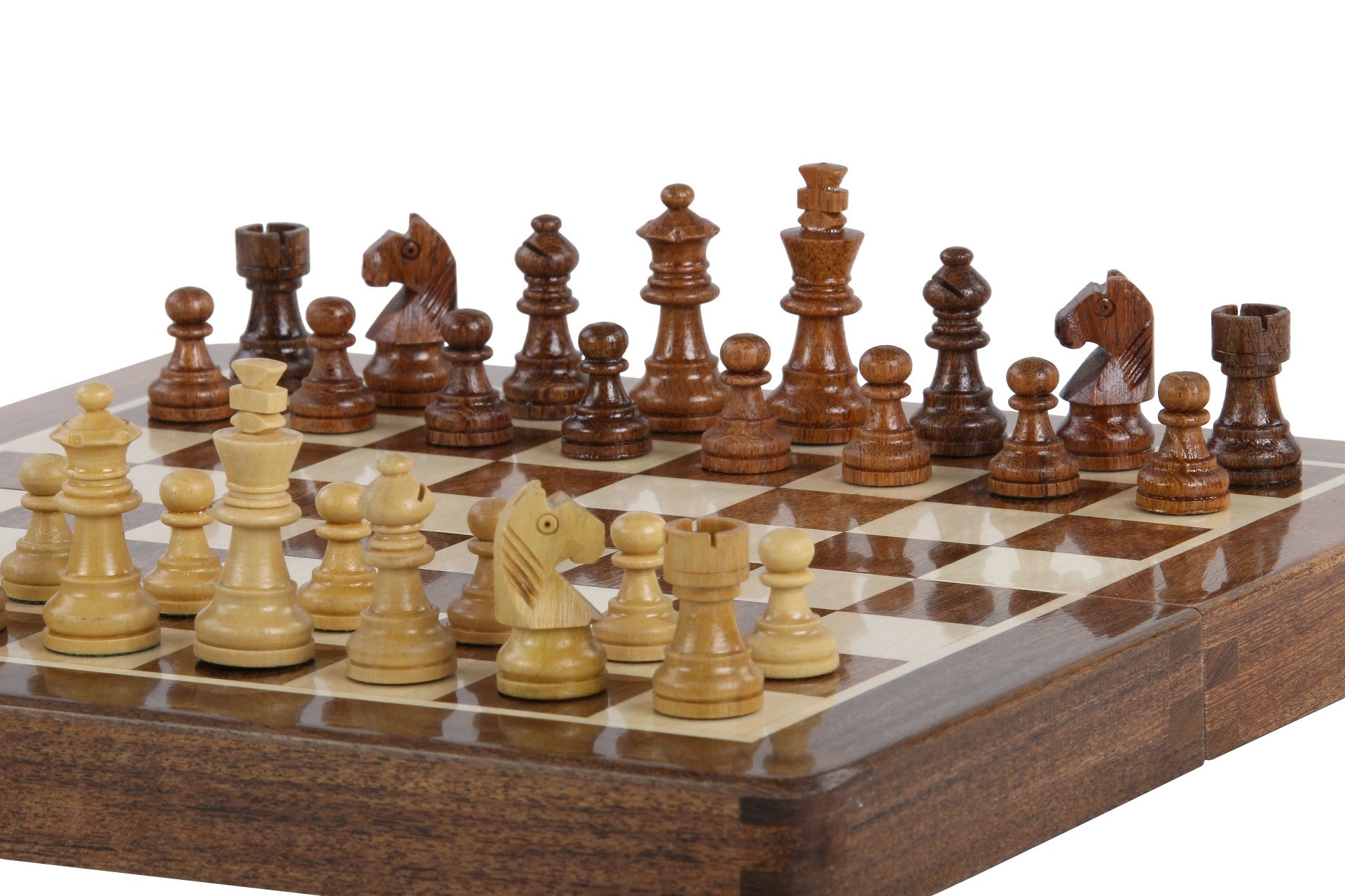 Jeu d'échecs Magnétique Pliant en bois d'acacia et buis de petite taille (25x25cm) - Jeu d'échecs Magnétique Pliant en bois d'acacia et buis de petite taille (25x25cm)