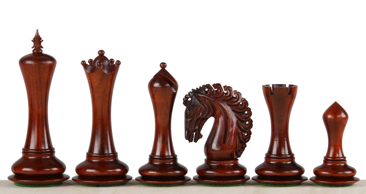  - Pièces d'échecs Empire Redwood en bois de padouk et buis - Taille 4,25''