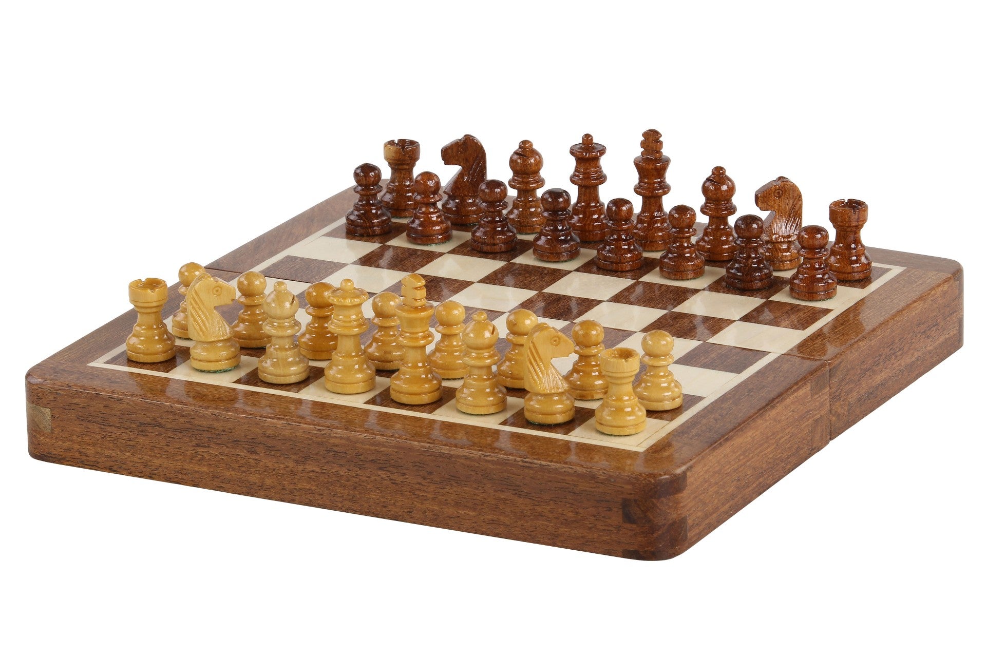Jeu d'échecs Magnétique Pliant en bois d'acacia et buis de petite taille (18x18cm) - Jeu d'échecs Magnétique Pliant en bois d'acacia et buis de petite taille (18x18cm)