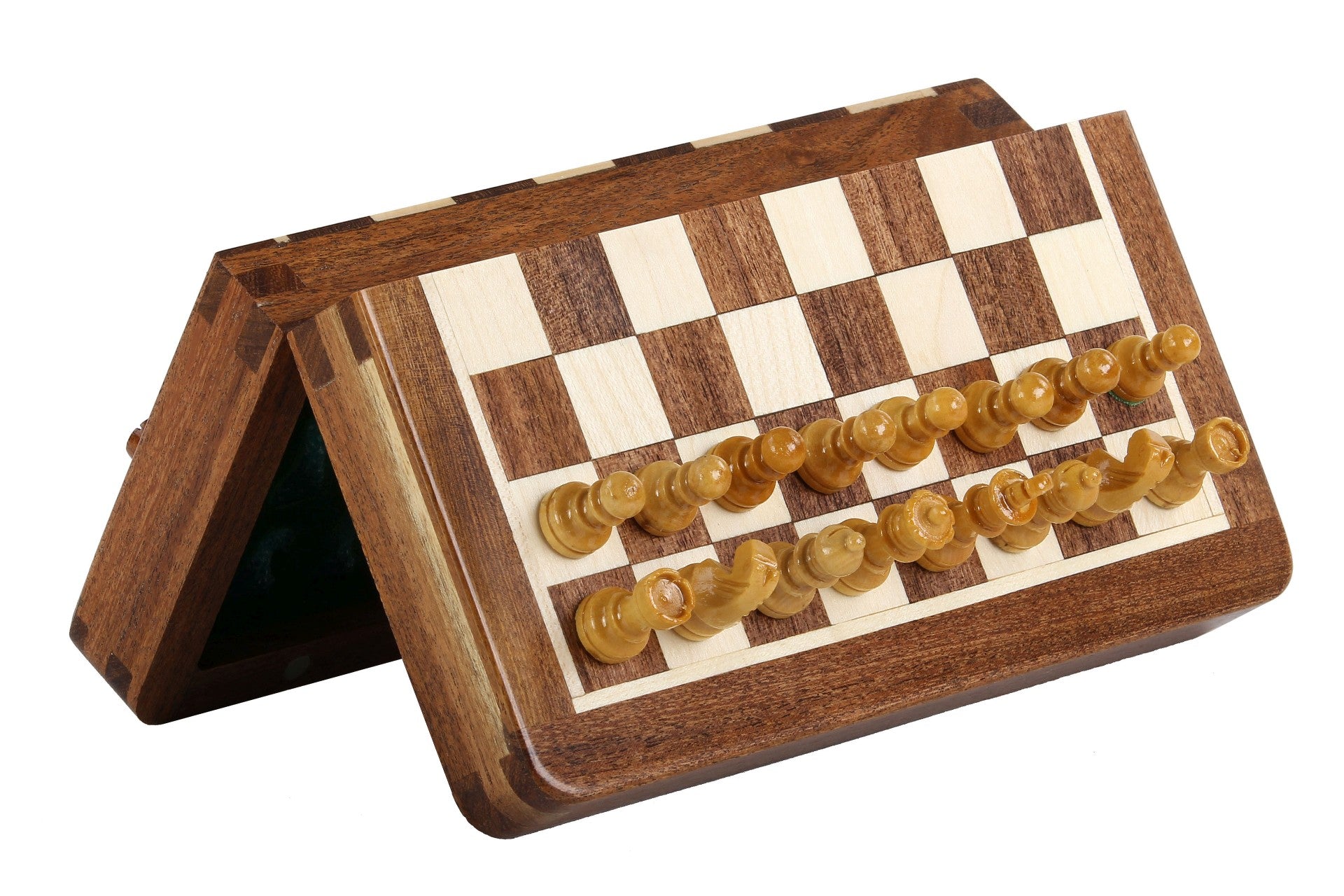 Jeu d'échecs Magnétique Pliant en bois d'acacia et buis de petite taille (18x18cm) - Jeu d'échecs Magnétique Pliant en bois d'acacia et buis de petite taille (18x18cm)