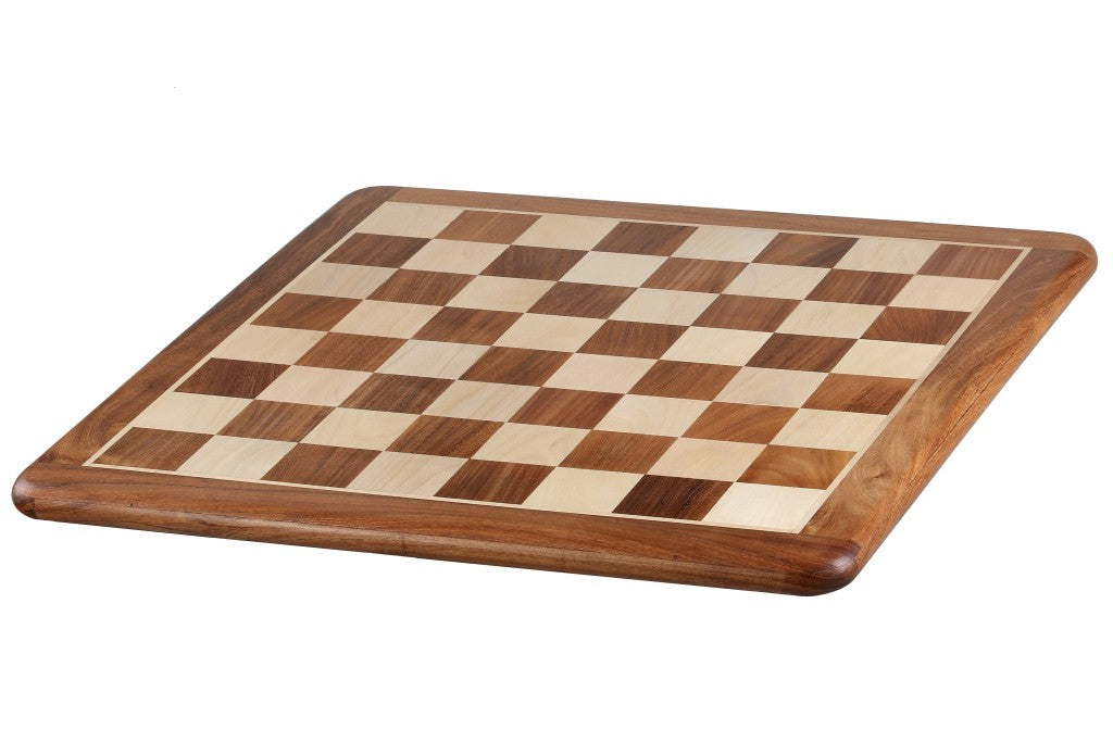 Échiquier Luxe avec les coins arrondis, en bois massif en marqueterie de bois d'acacia et de buis (cases de 55x55mm) - échiquier de taille 5+ sans coordonnées - Échiquier Luxe avec les coins arrondis, en bois massif en marqueterie de bois d'acacia et de buis (cases de 55x55mm) - échiquier de taille 5+ sans coordonnées