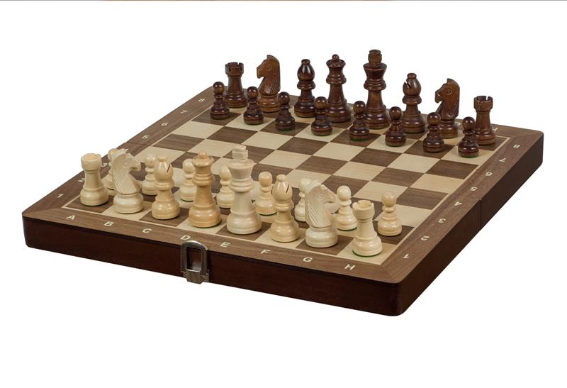 Jeu d'échecs pliant en marqueterie de bois de noyer et d'érable - de taille 3 (30x30cm) - Jeu d'échecs pliant en marqueterie de bois de noyer et d'érable - de taille 3 (30x30cm)