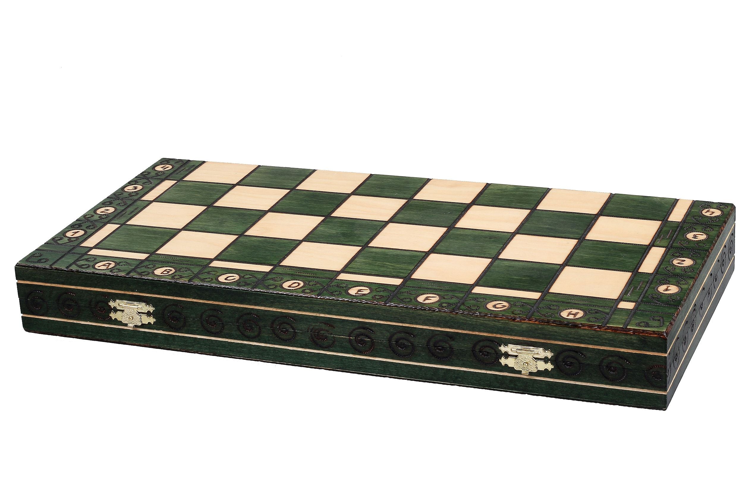 Jeu d'échecs AMBASSADEUR Green en bois de charme, de grande taille (54 x 54cm) - Ensemble Complet - Jeu d'échecs AMBASSADEUR Green en bois de charme, de grande taille (54 x 54cm) - Ensemble Complet