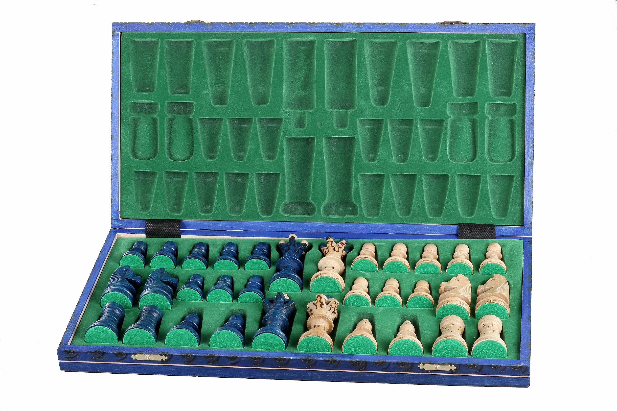 Jeu d'échecs AMBASSADEUR Blue en bois de charme, de grande taille (54 x 54cm) - Ensemble Complet - Jeu d'échecs AMBASSADEUR Blue en bois de charme, de grande taille (54 x 54cm) - Ensemble Complet