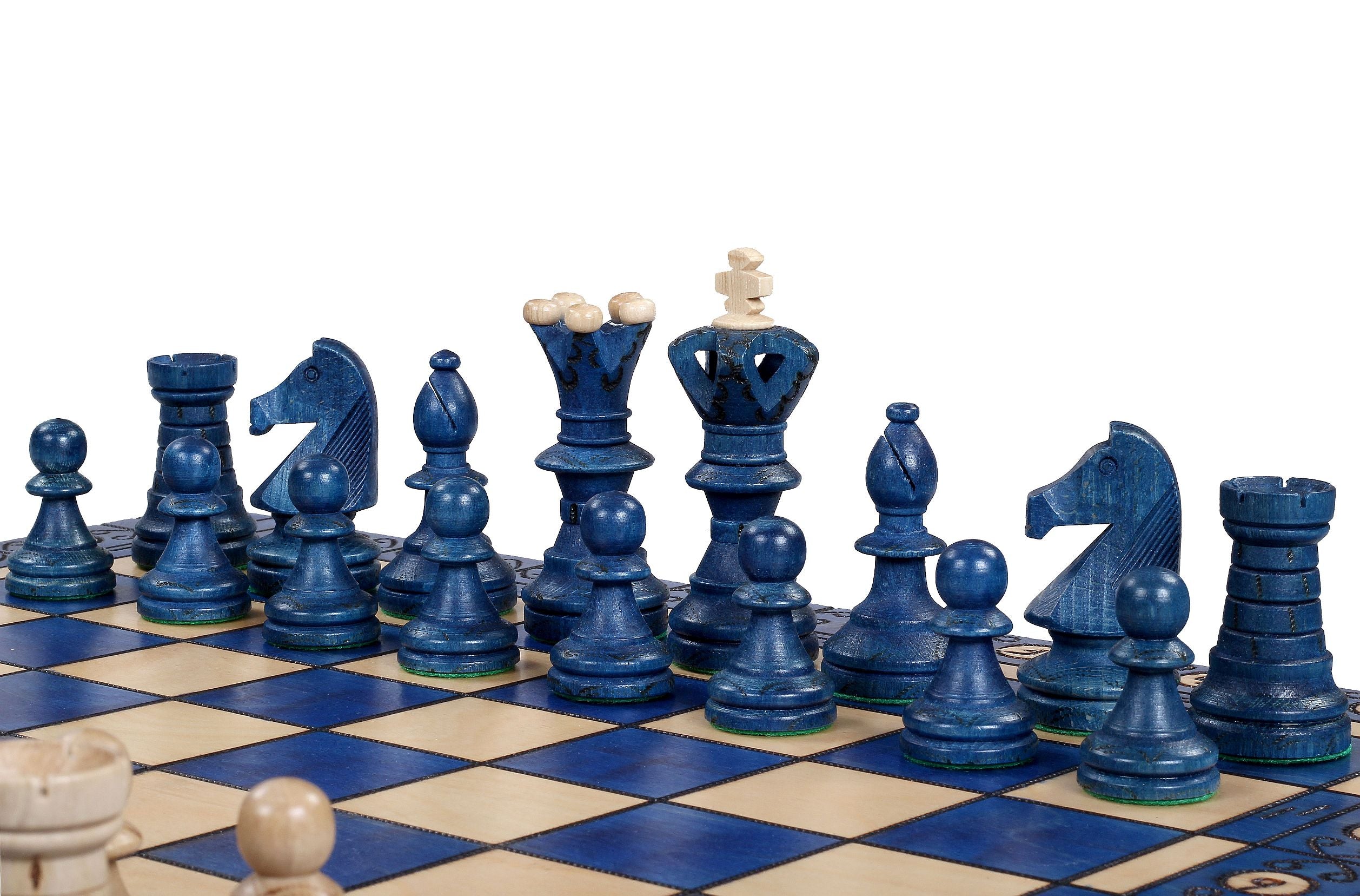Jeu d'échecs AMBASSADEUR Blue en bois de charme, de grande taille (54 x 54cm) - Ensemble Complet - Jeu d'échecs AMBASSADEUR Blue en bois de charme, de grande taille (54 x 54cm) - Ensemble Complet