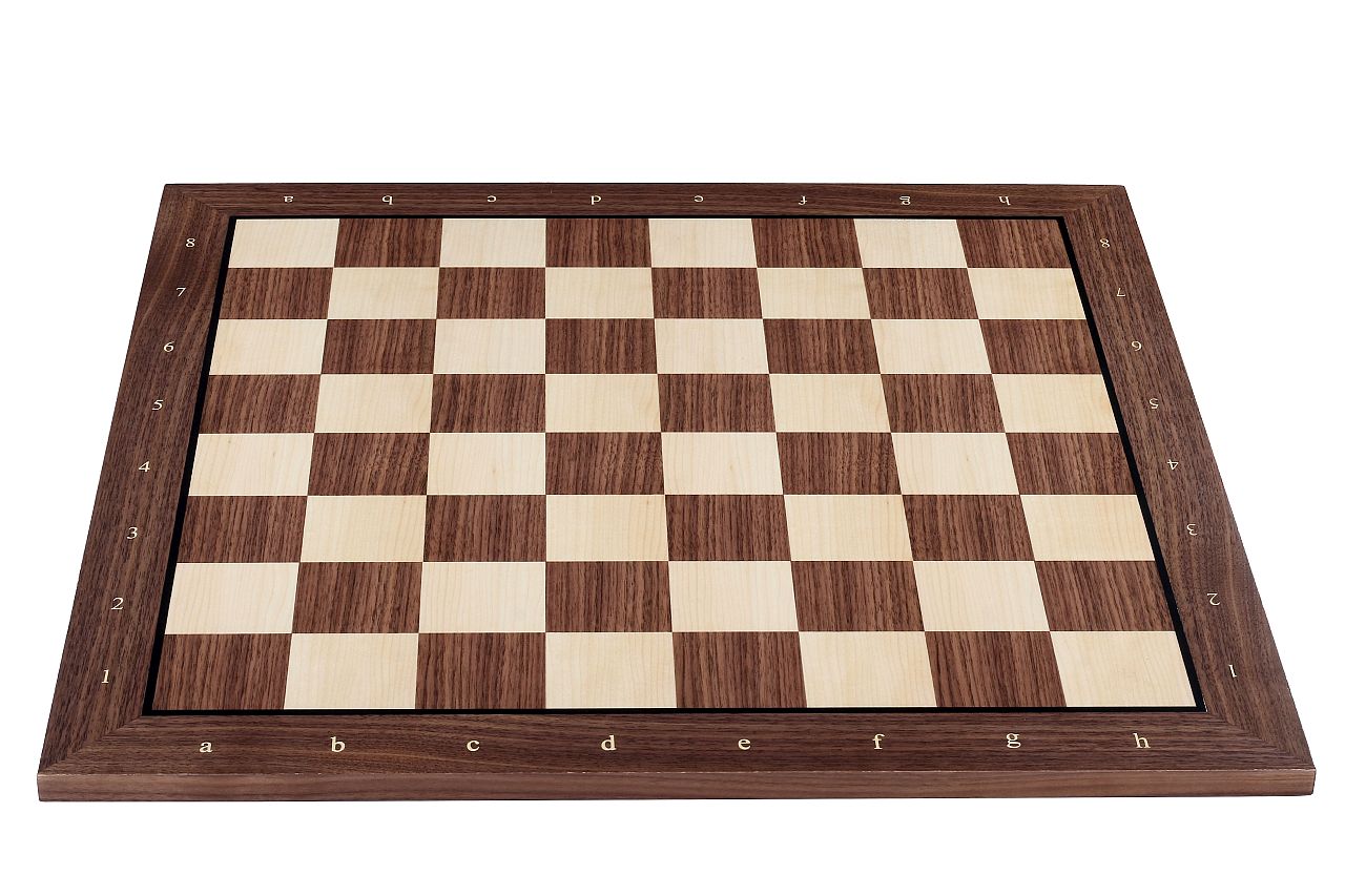 Echiquier avec coordonnées en marqueterie de bois de noyer et sycomore - échiquier luxe de Taille 6 avec une bande noire séparant les cases et les bords - Echiquier avec coordonnées en marqueterie de bois de noyer et sycomore - échiquier luxe de Taille 6 avec une bande noire séparant les cases et les bords