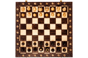 Jeu d'échecs en bois SENATOR 42 × 42 cm — pièces sculptées, noires (roi 80 mm, notation, pliable)