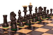 Jeu d'échecs en bois SENATOR 42 × 42 cm — pièces sculptées, noires (roi 80 mm, notation, pliable)