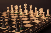 Jeu d'échecs en bois SENATOR 42 × 42 cm — pièces sculptées, noires (roi 80 mm, notation, pliable)