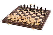 Jeu d'échecs en bois SENATOR 42 × 42 cm — pièces sculptées, noires (roi 80 mm, notation, pliable)