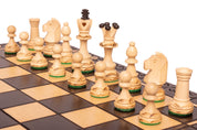 Jeu d'échecs en bois SENATOR 42 × 42 cm — pièces sculptées, noires (roi 80 mm, notation, pliable)