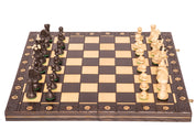 Jeu d'échecs en bois SENATOR 42 × 42 cm — pièces sculptées, noires (roi 80 mm, notation, pliable)