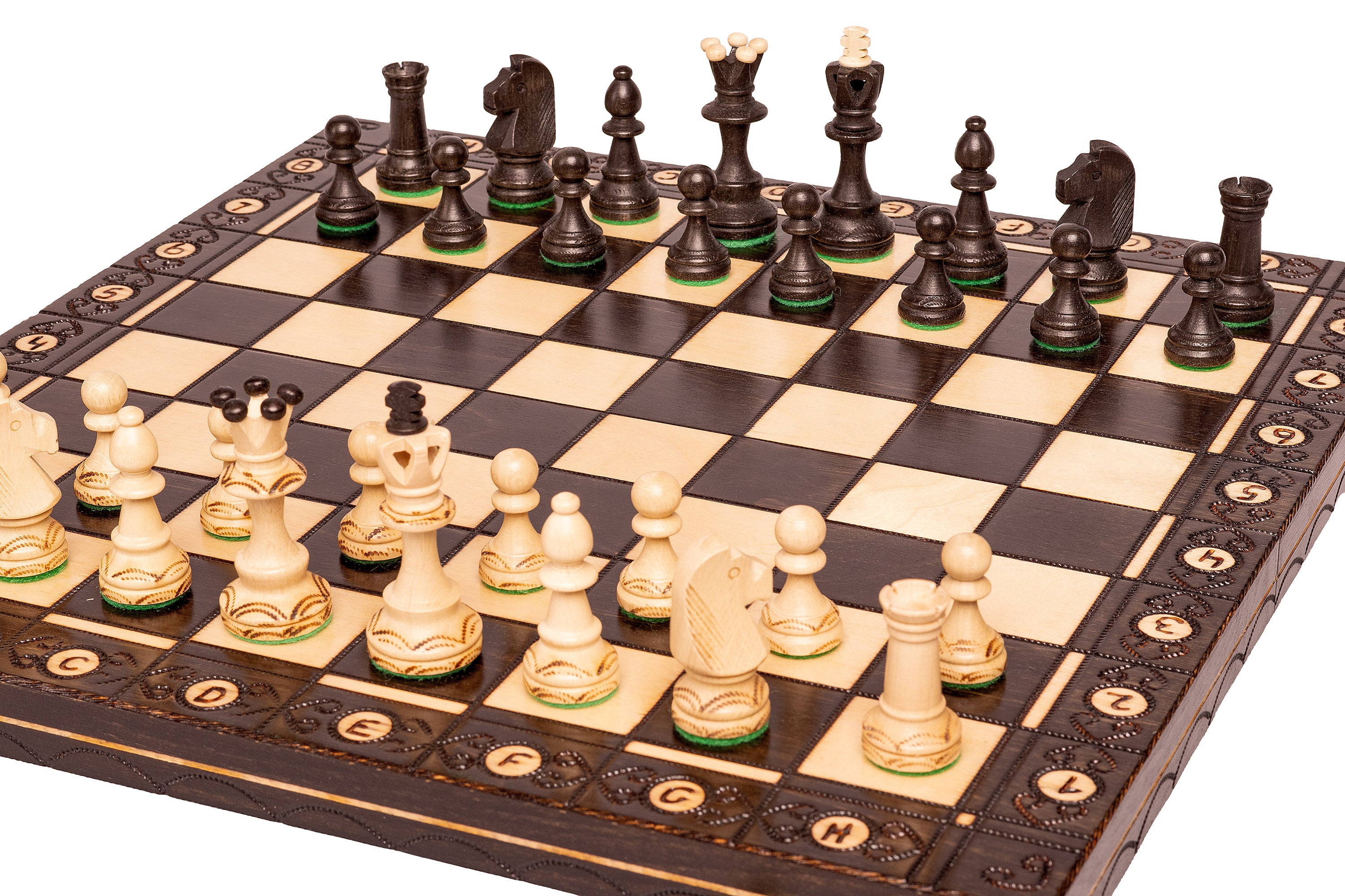 Jeu d'échecs en bois SENATOR 42 × 42 cm — pièces sculptées, noires (roi 80 mm, notation, pliable) - Jeu d'échecs en bois SENATOR 42 × 42 cm — pièces sculptées, noires (roi 80 mm, notation, pliable)