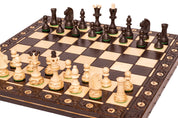 Jeu d'échecs en bois SENATOR 42 × 42 cm — pièces sculptées, noires (roi 80 mm, notation, pliable)