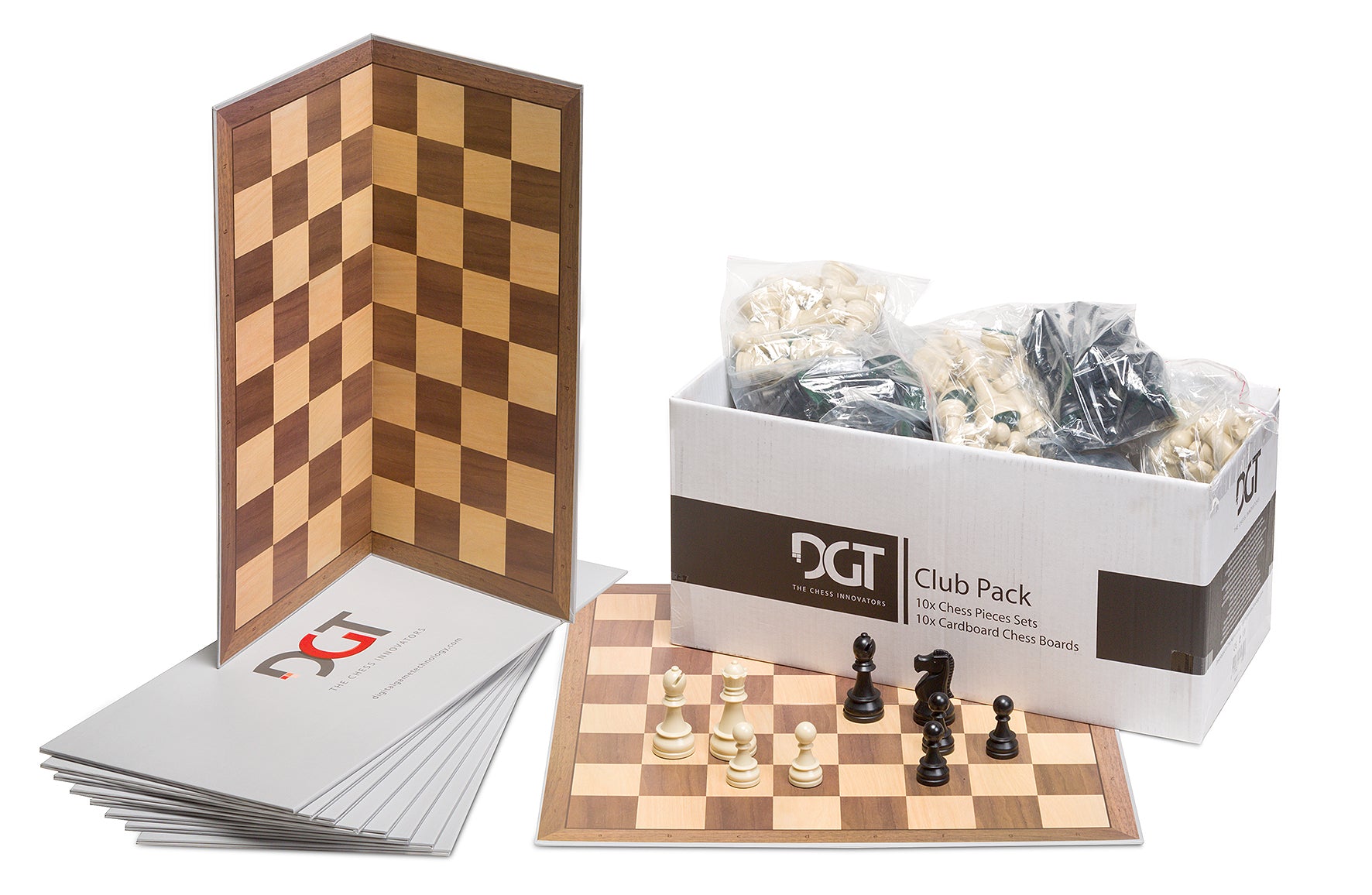 PACK CLUB DGT -  l'ensemble destiné aux clubs et écoles d'échecs qui comprend 10 x set : pieces d'échecs + échiquiers de taiile 6 - PACK CLUB DGT -  l'ensemble destiné aux clubs et écoles d'échecs qui comprend 10 x set : pieces d'échecs + échiquiers de taiile 6