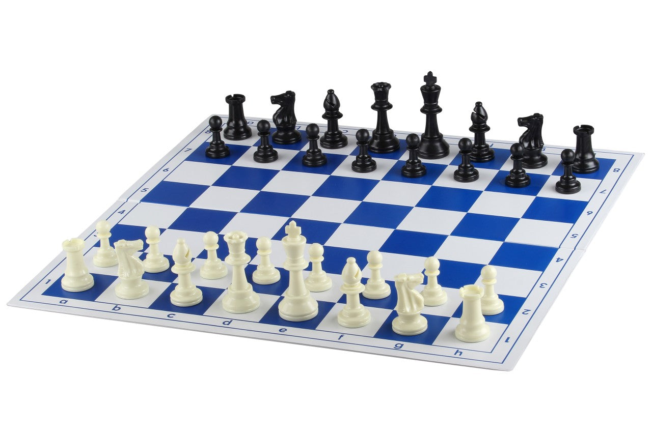 Échiquier plastique pliant en 2, bleu et blanc - échiquier de tournoi de taille 4+ - Échiquier plastique pliant en 2, bleu et blanc - échiquier de tournoi de taille 4+