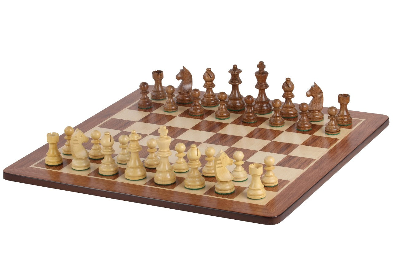 Échiquier en marqueterie de bois de padouk et sycomore  + Pièces d'échecs Timeless Acacia - Ensemble de taille 6 - Échiquier en marqueterie de bois de padouk et sycomore  + Pièces d'échecs Timeless Acacia - Ensemble de taille 6