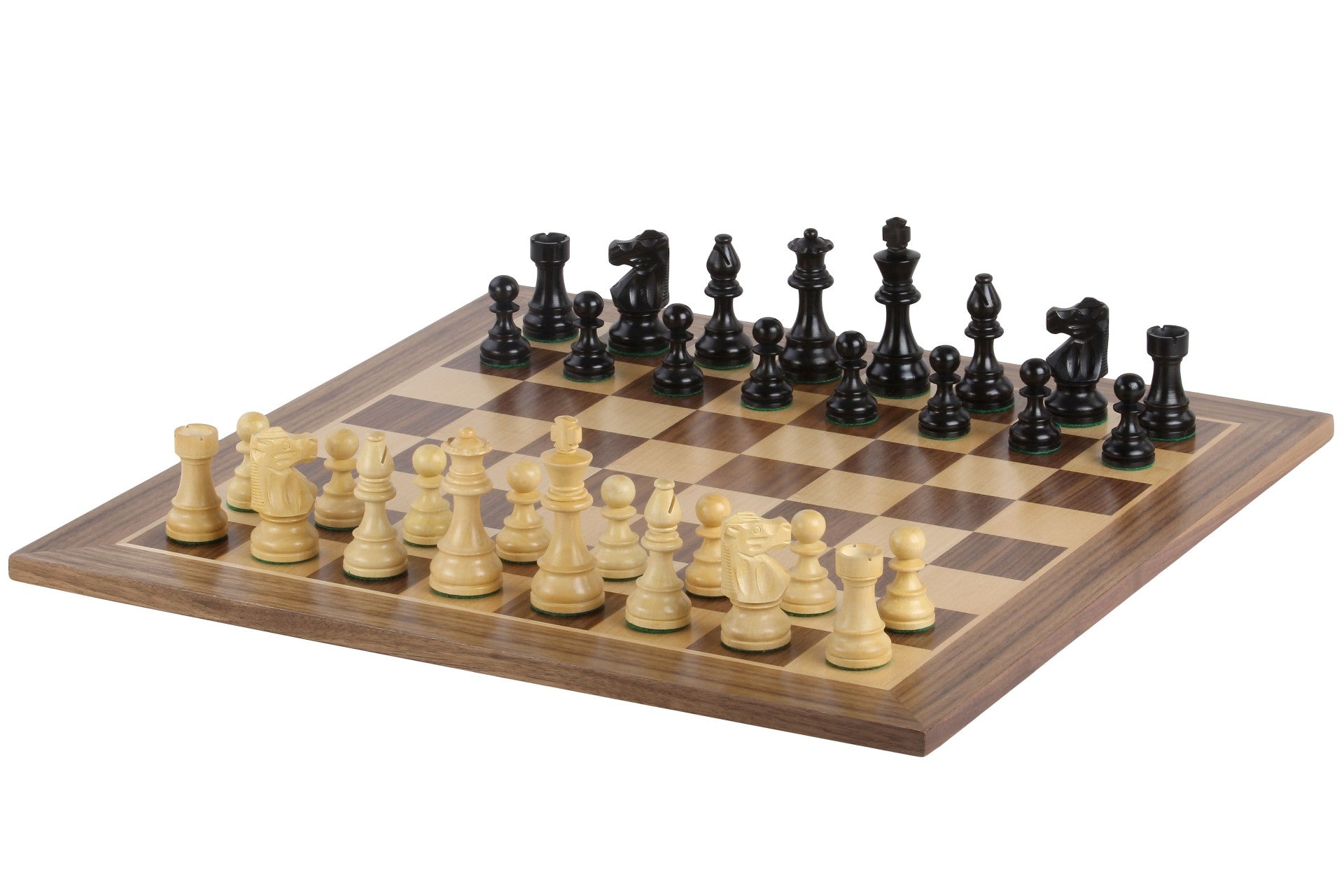 Échiquier en marqueterie de bois de noyer et sycomore  + Pièces d'échecs French Ebonized - Ensemble de taille 5 - Échiquier en marqueterie de bois de noyer et sycomore  + Pièces d'échecs French Ebonized - Ensemble de taille 5