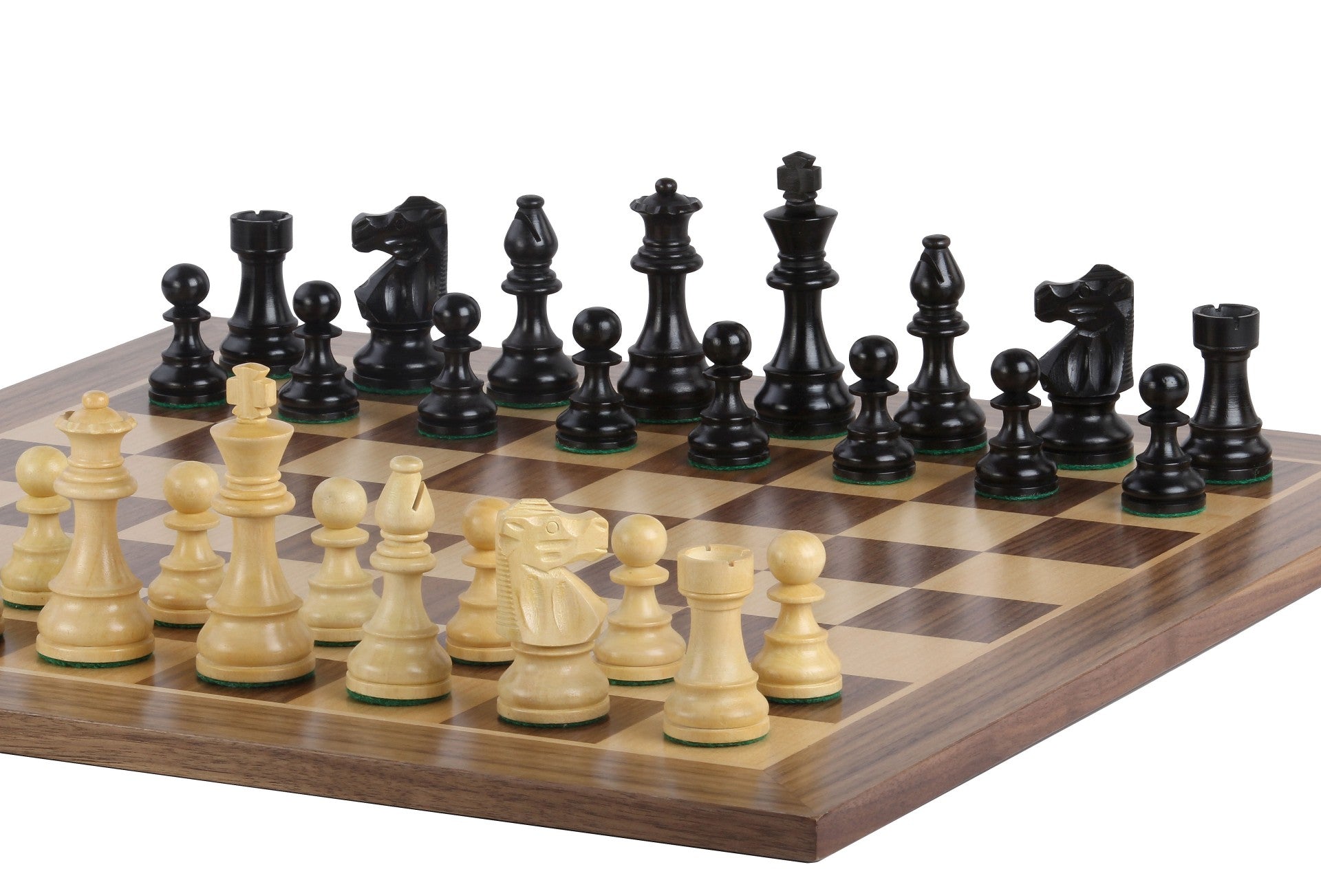 Échiquier en marqueterie de bois de noyer et sycomore  + Pièces d'échecs French Ebonized - Ensemble de taille 5 - Échiquier en marqueterie de bois de noyer et sycomore  + Pièces d'échecs French Ebonized - Ensemble de taille 5