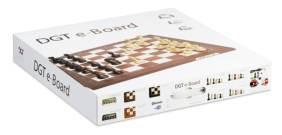 Échiquier électronique DGT (connexion Bluetooth) en marqueterie de bois de noyer et d'érable (cases de 55mm) - Échiquier électronique DGT (connexion Bluetooth) en marqueterie de bois de noyer et d'érable (cases de 55mm)