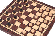 Jeu d'Echecs et de Dames Pliable en bois de charme, de petite taille (35 x 35cm) - Ensemble comprenant deux jeux pour deux joueurs