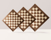 Echiquier avec coordonnées en marqueterie de bois de noyer et sycomore - échiquier luxe de Taille 5 avec une bande noire séparant les cases et les bords