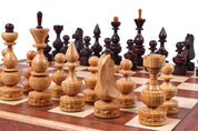 Jeu d'échecs DEBUT en bois de cerisier sauvage avec l'échiquier en marqueterie de bois d'acajou et sycomore, de grande taille (48 x 48cm) - Ensemble Complet