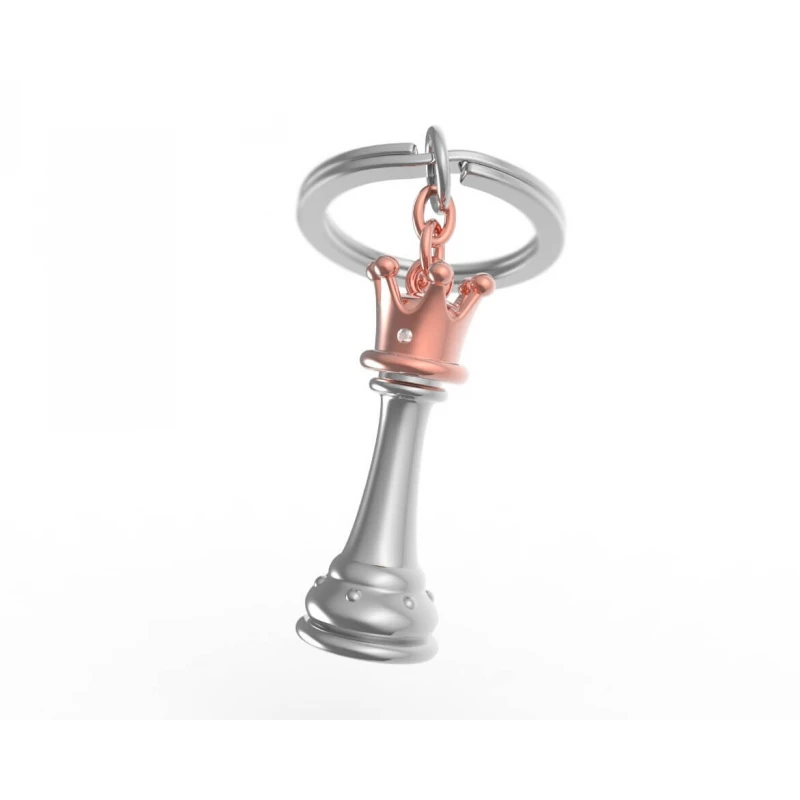 Porte clé - Dame Pièce échecs argentée et dorée - Porte clé - Dame Pièce échecs argentée et dorée