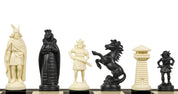 Pièces d'échecs en plastique de style Viking, de couleur crème et noire de taille 6 dans un poly-sac (roi 98 mm)