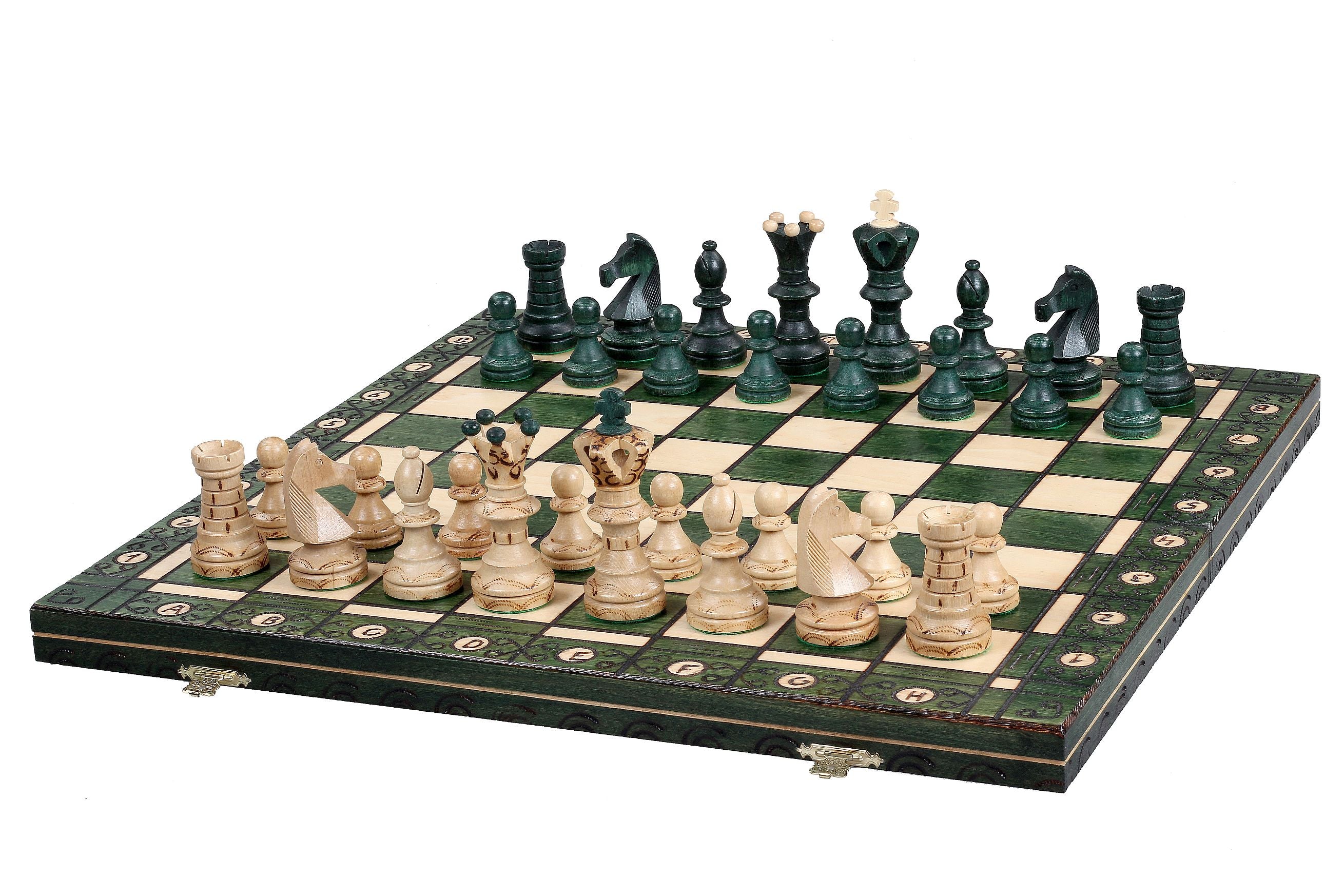 Jeu d'échecs AMBASSADEUR Green en bois de charme, de grande taille (54 x 54cm) - Ensemble Complet - Jeu d'échecs AMBASSADEUR Green en bois de charme, de grande taille (54 x 54cm) - Ensemble Complet