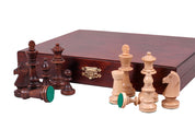 Les pièces d'échecs en bois STAUNTON de taille 5 avec le coffret luxe en bois foncé en marron