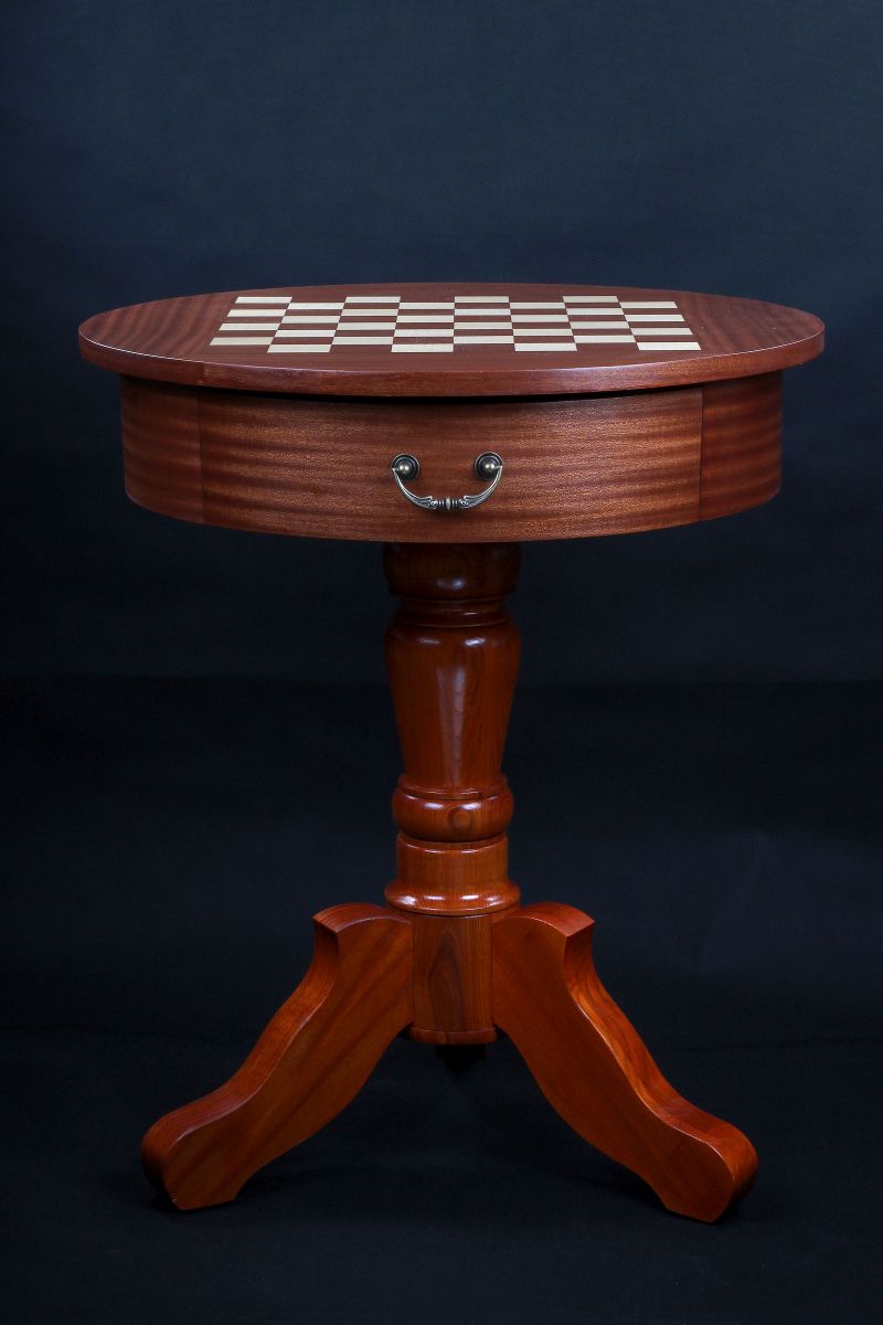 Table d'échecs Luxe en bois avec un plateau rond, sans pièces d'échecs - Table d'échecs Luxe en bois avec un plateau rond, sans pièces d'échecs